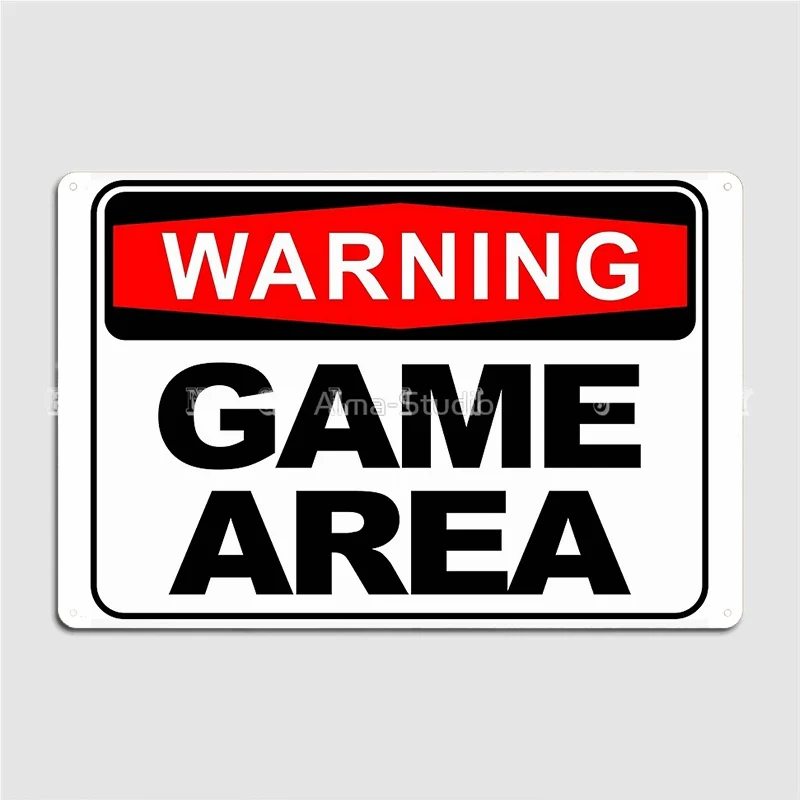 Retro Gaming Decor - WARNING GAME AREA Retro Metal Tin
